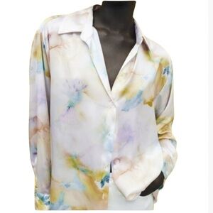 Zara watercolor blouse long sleeve button down silky size s